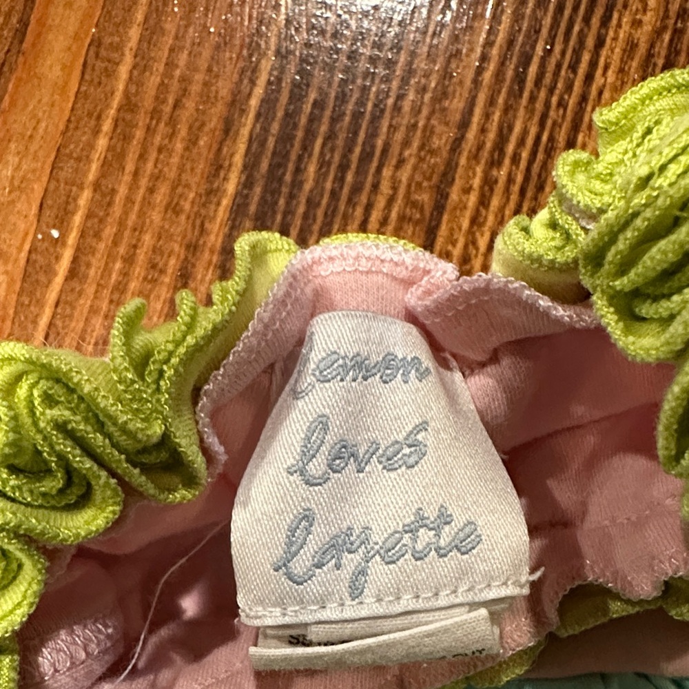 Pink and Green Ruffled Baby Romper - Picture 2 of 4
